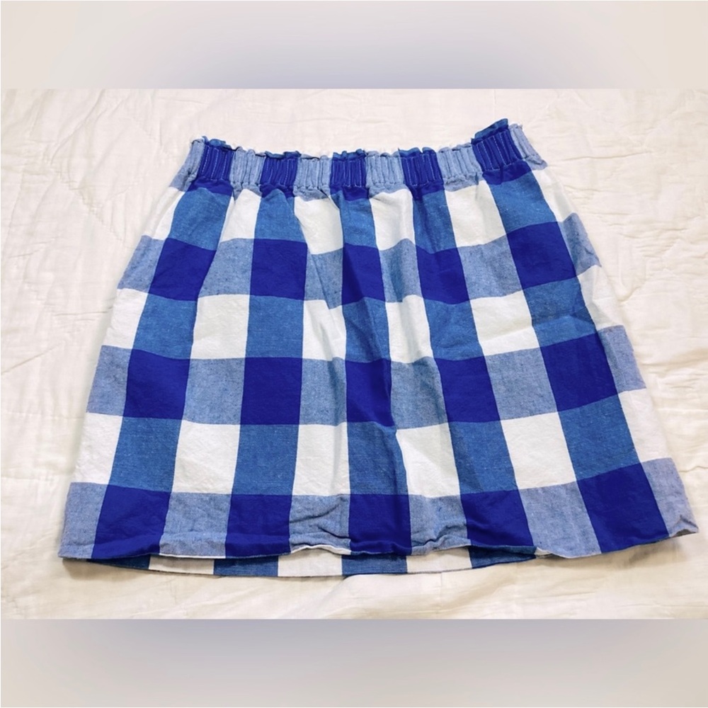 J.Crew Linen Blend Sidewalk Mini Skirt Blue White Plaid 6